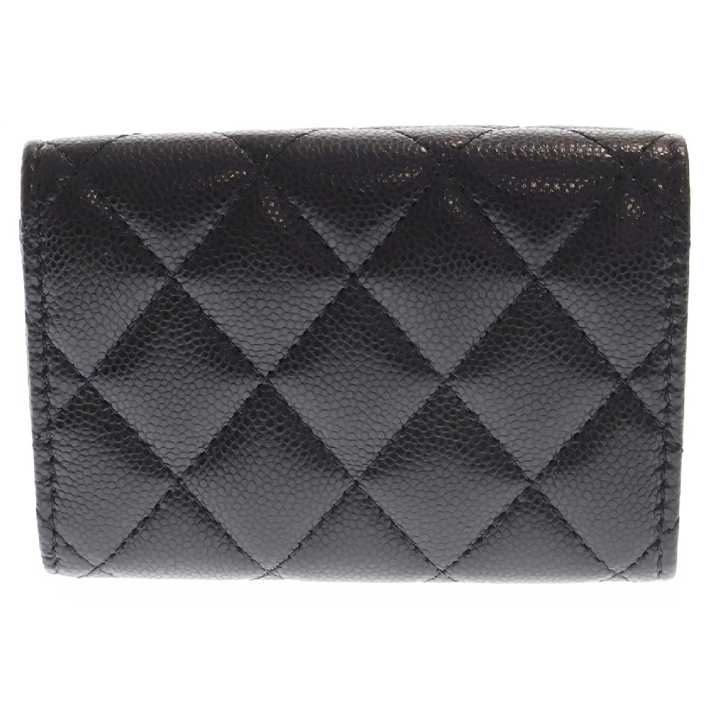 CHANEL(シャネル) マトラッセ 三つ折りミニウォレット ブラック キャビアスキン ゴールド金具 ウォレット コンパクトウォレット