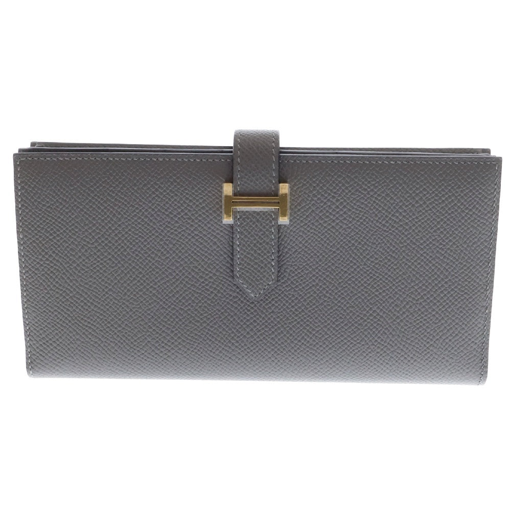 HERMES(エルメス) ベアンスフレ グリメイヤー エプソン ゴールド金具 B刻印 グレー レザー 二つ折り 長財布