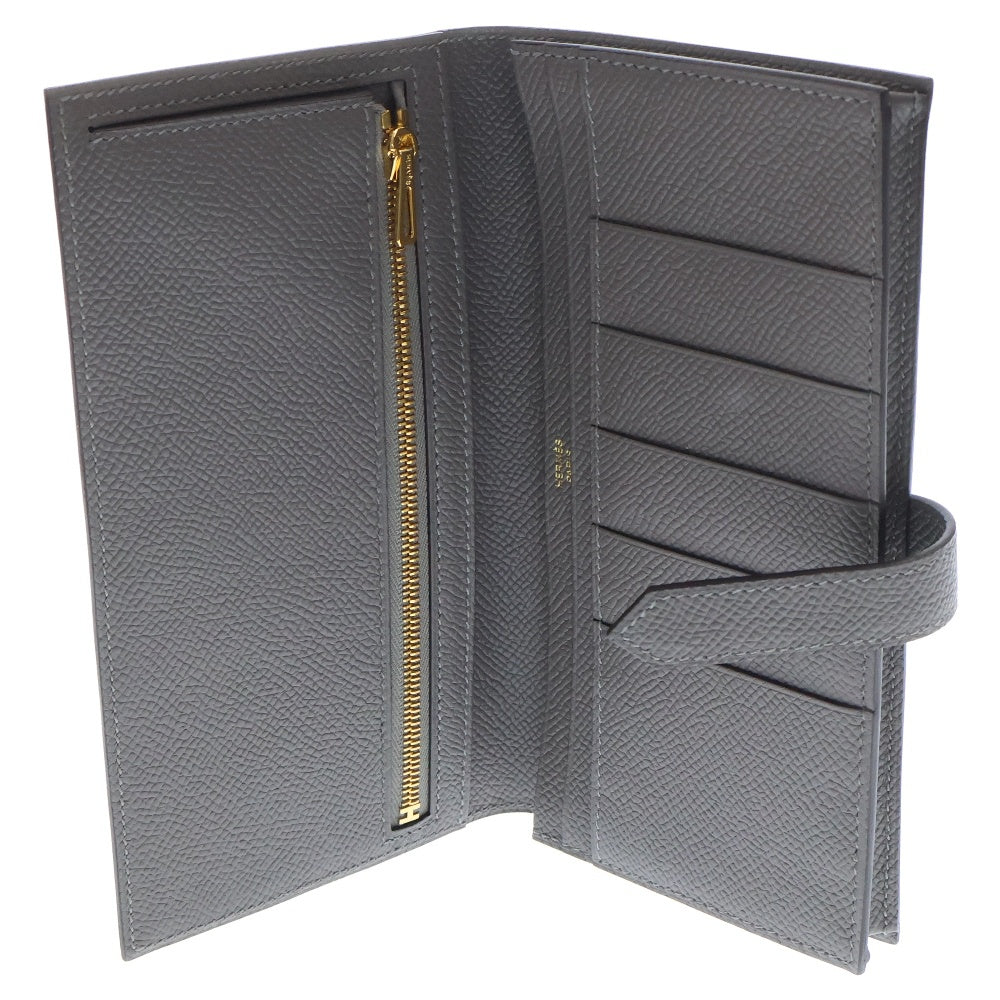 HERMES(エルメス) ベアンスフレ グリメイヤー エプソン ゴールド金具 B刻印 グレー レザー 二つ折り 長財布
