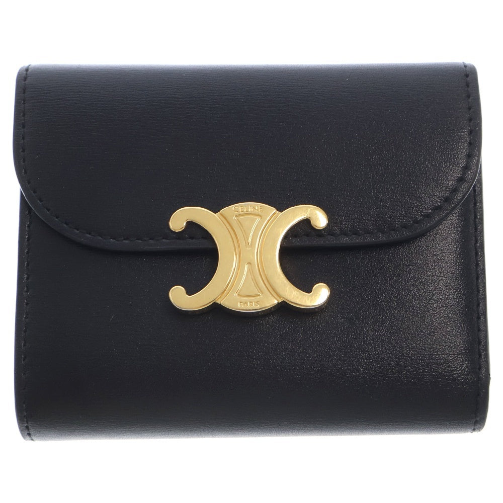 CELINE(セリーヌ) トリオンフ スモール フラップウォレット 三つ折り財布 レザー GD金具 ブラック