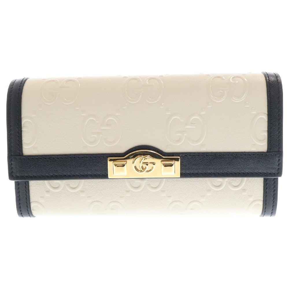 GUCCI(グッチ) GG 二つ折り長財布 ロングウォレット ブラック×ホワイト レザー 676151