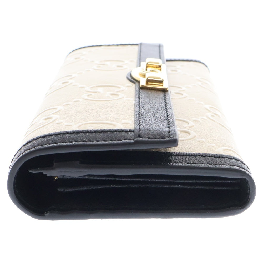 GUCCI(グッチ) GG 二つ折り長財布 ロングウォレット ブラック×ホワイト レザー 676151