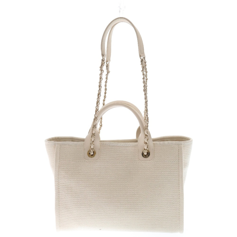 CHANEL(シャネル) ドーヴィルMM トートバック キャンバス アイボリー ハンドバッグ ゴールド金具 プレート