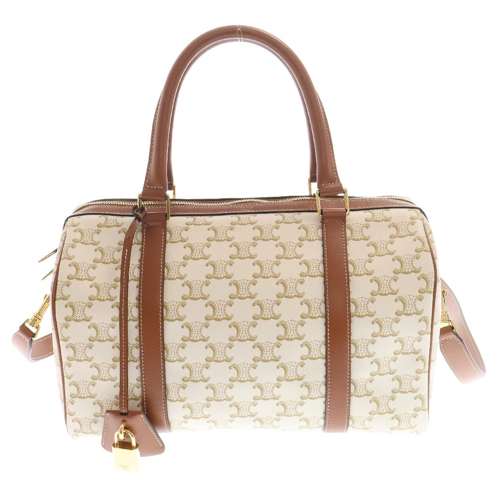 CELINE(セリーヌ) トリオンフ 2WAYレザーボストンバッグ ショルダーバッグ ホワイト×ブラウン レザー 113772CAS
