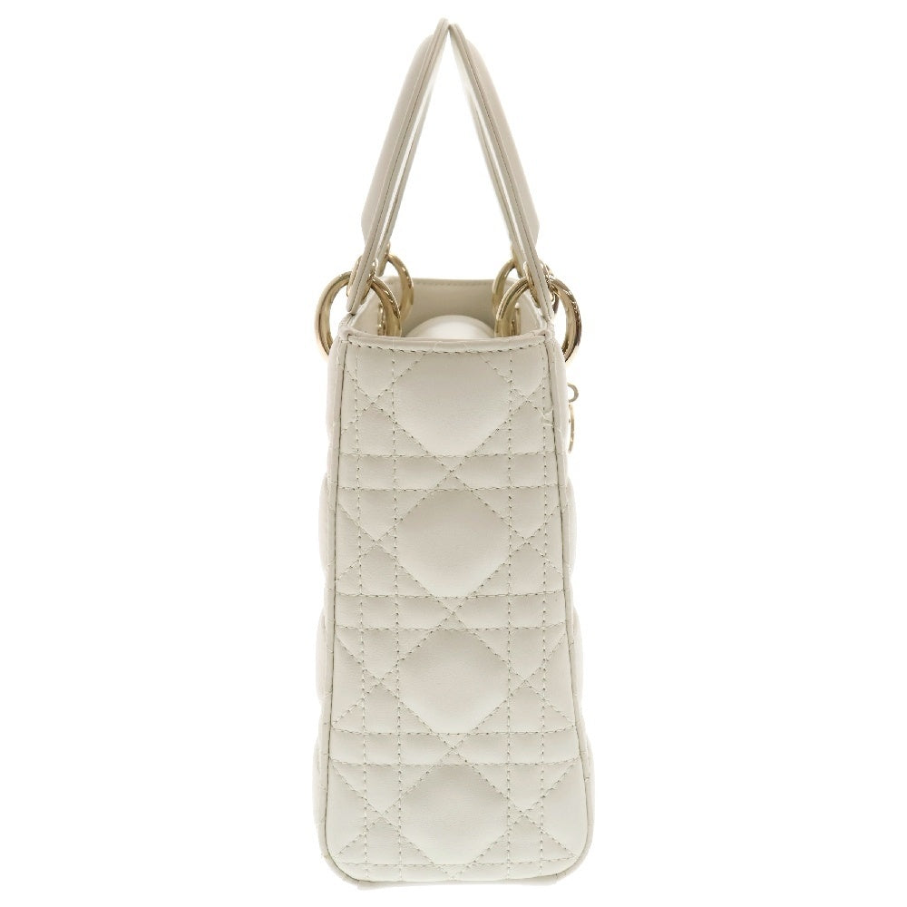 Christian Dior(クリスチャンディオール) MYABC レディディオール スモール レザー ハンドバッグ ショルダーバッグ 斜め掛けバッグ ホワイト ゴールド金具 チャーム付き