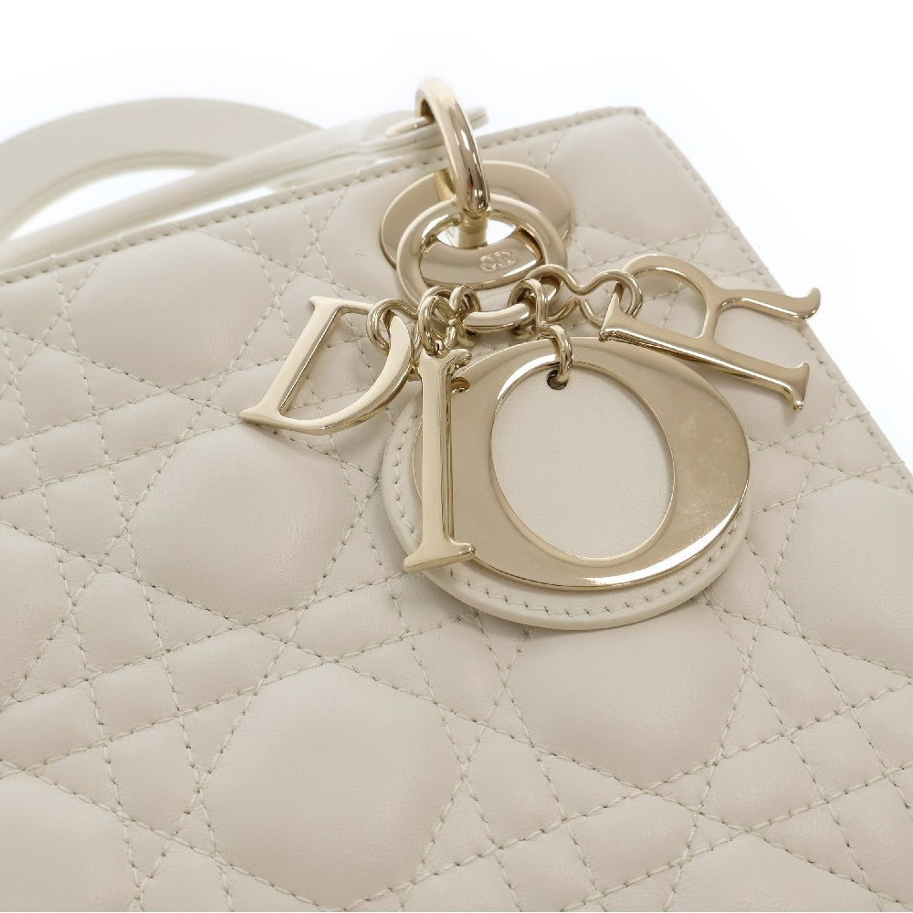 Christian Dior(クリスチャンディオール) MYABC レディディオール スモール レザー ハンドバッグ ショルダーバッグ 斜め掛けバッグ ホワイト ゴールド金具 チャーム付き