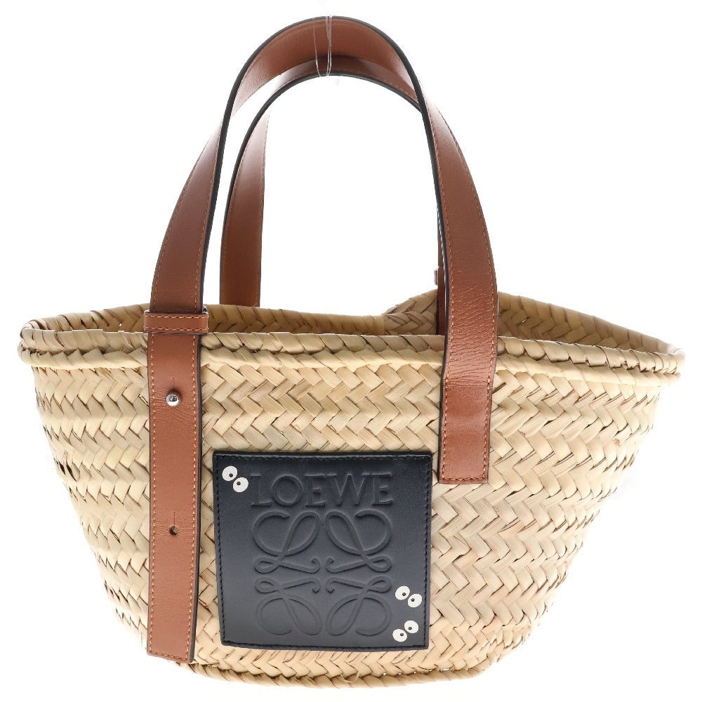 LOEWE(ロエベ) ジブリコラボ カゴバック ハンドバッグ バスケットバッグ ブラウン×ブラック ラフィア まっくろくろすけ
