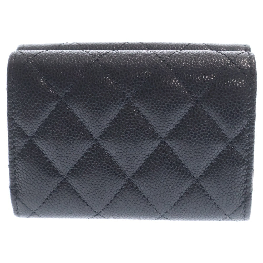 CHANEL(シャネル) マトラッセ コンパクトウォレット ブラック キャビアスキン ゴールド金具 財布