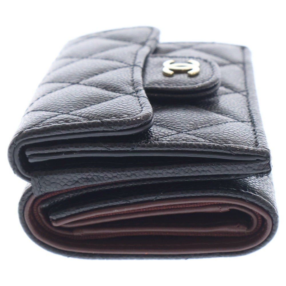 CHANEL(シャネル) マトラッセ コンパクトウォレット ブラック キャビアスキン ゴールド金具 財布