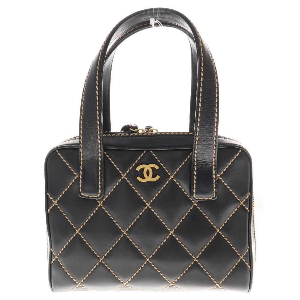 CHANEL(シャネル) ワイルドステッチ ハンドバッグ ブラック カーフスキン ゴールド金具 ココマーク