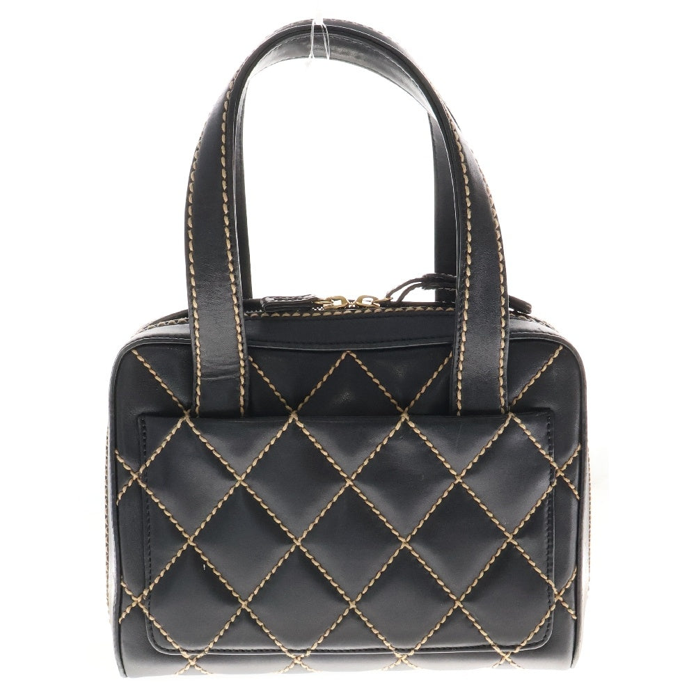 CHANEL(シャネル) ワイルドステッチ ハンドバッグ ブラック カーフスキン ゴールド金具 ココマーク