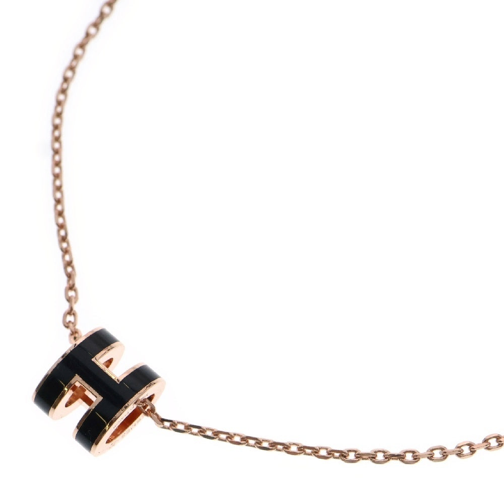 HERMES(エルメス) ミニポップアッシュH ネックレス ブラック ピンクゴールド GP ペンダント アクセサリー