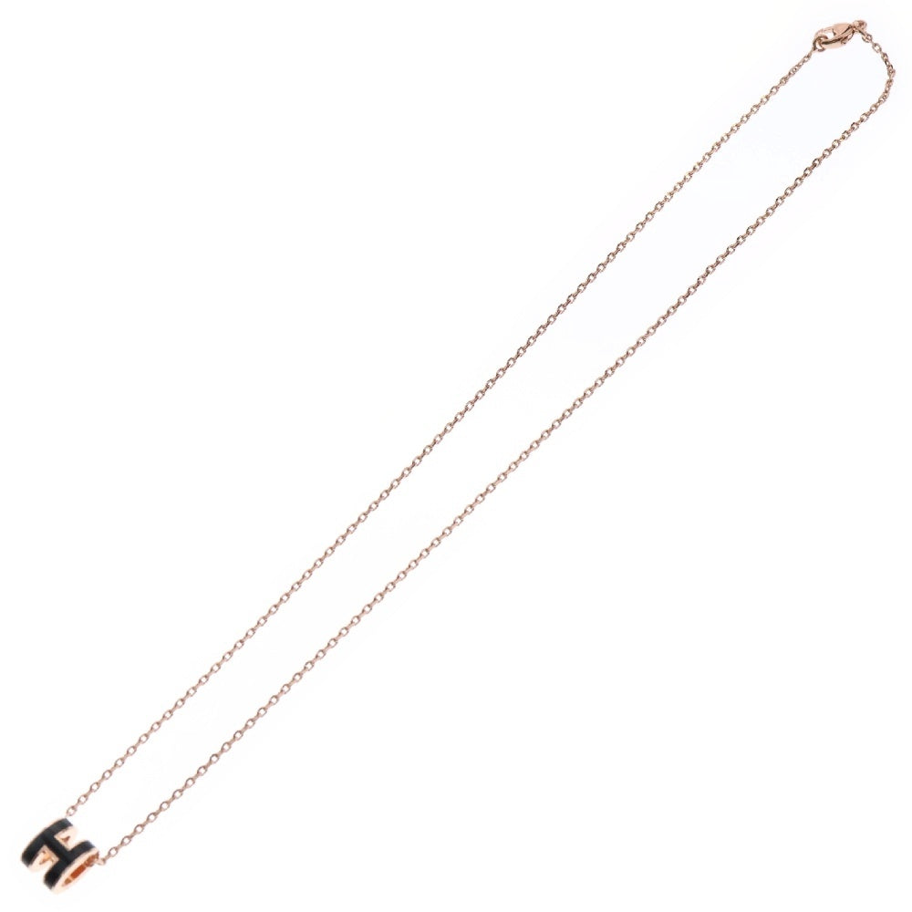 HERMES(エルメス) ミニポップアッシュH ネックレス ブラック ピンクゴールド GP ペンダント アクセサリー