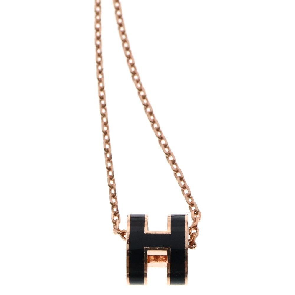 HERMES(エルメス) ミニポップアッシュH ネックレス ブラック ピンクゴールド GP ペンダント アクセサリー