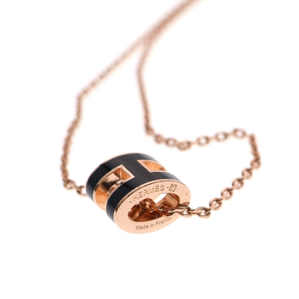 HERMES(エルメス) ミニポップアッシュH ネックレス ブラック ピンクゴールド GP ペンダント アクセサリー
