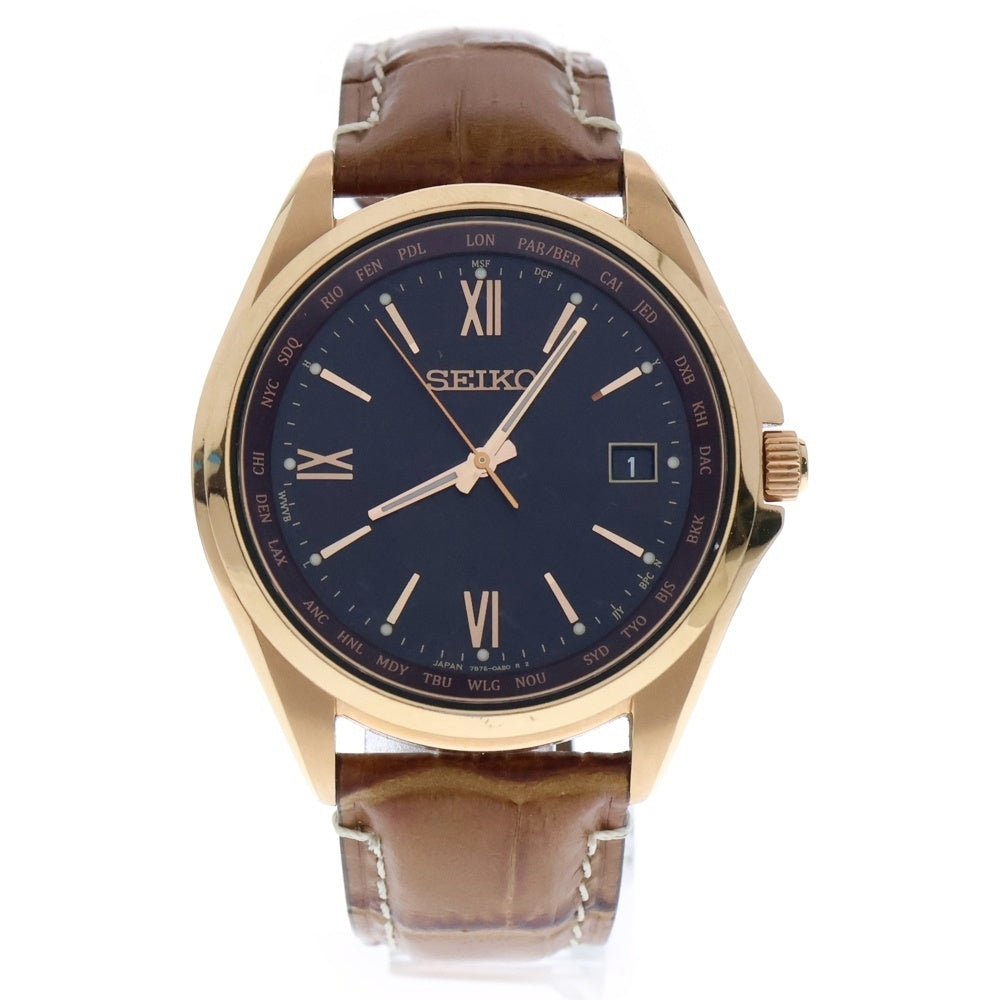 SEIKO(セイコー) SBTM298 セイコーセレクション 黒文字盤 SS×レザー/ソーラー ワールドタイム 腕時計 メンズ