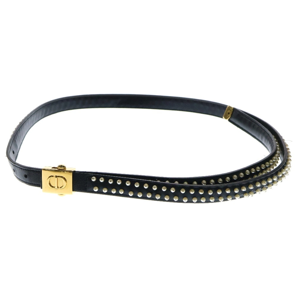 Christian Dior(クリスチャンディオール) ロゴ ベルト ブラック フェイクパール レザー ゴールド金具