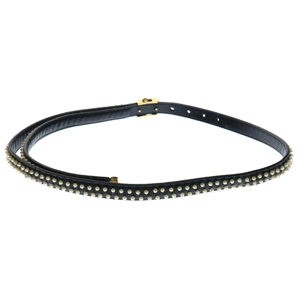 Christian Dior(クリスチャンディオール) ロゴ ベルト ブラック フェイクパール レザー ゴールド金具