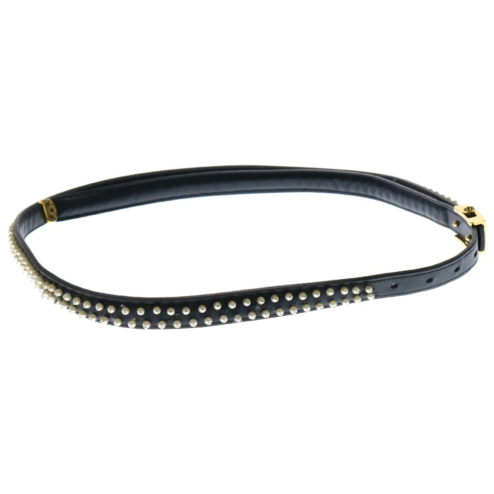 Christian Dior(クリスチャンディオール) ロゴ ベルト ブラック フェイクパール レザー ゴールド金具