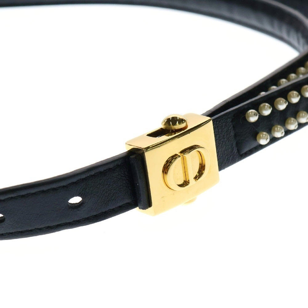Christian Dior(クリスチャンディオール) ロゴ ベルト ブラック フェイクパール レザー ゴールド金具