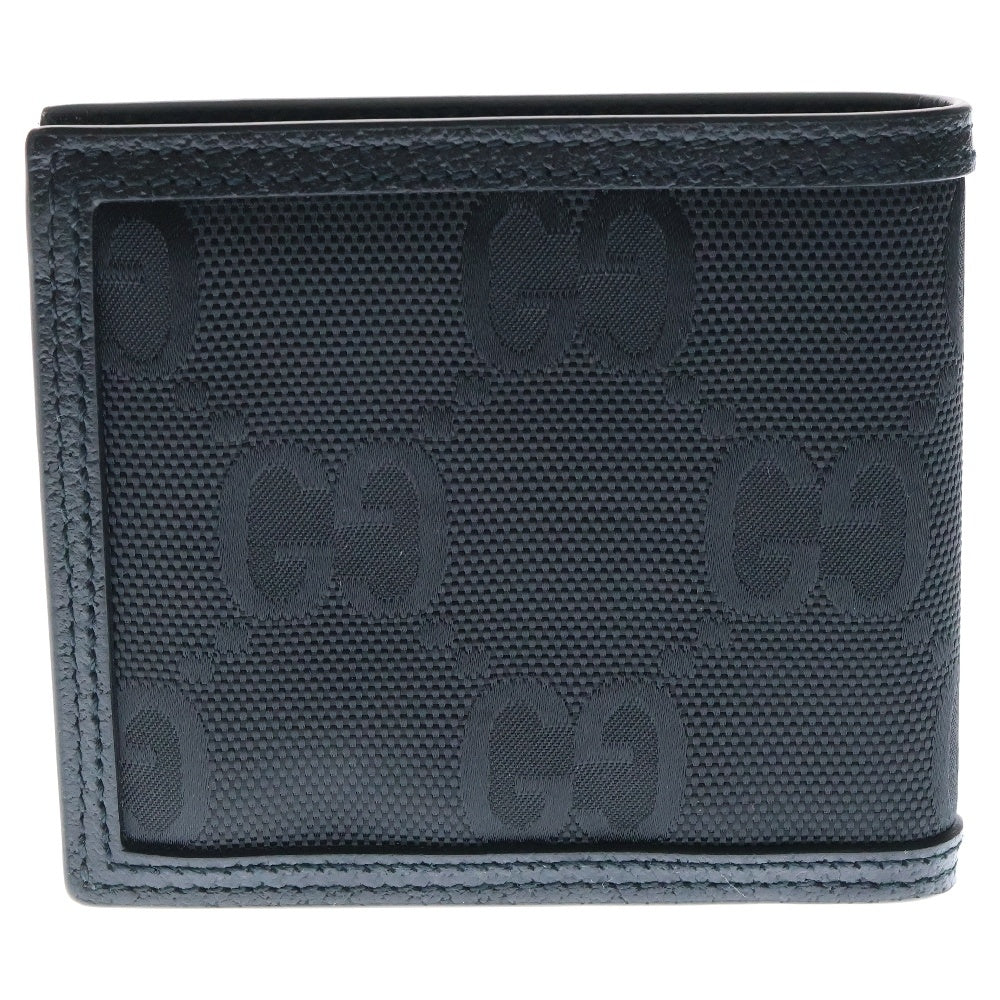 GUCCI(グッチ) オフザグリット二つ折り 財布ウォレット ナイロンキャンバス×レザー ブラック 625574