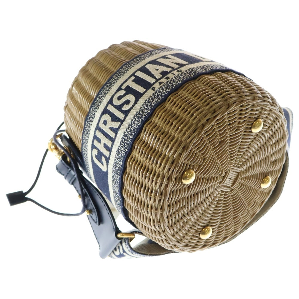 Christian Dior(クリスチャンディオール) オブリーク ウィッカー バスケットバッグ ショルダーバッグ ネイビー キャンパス×レザー ゴールド金具