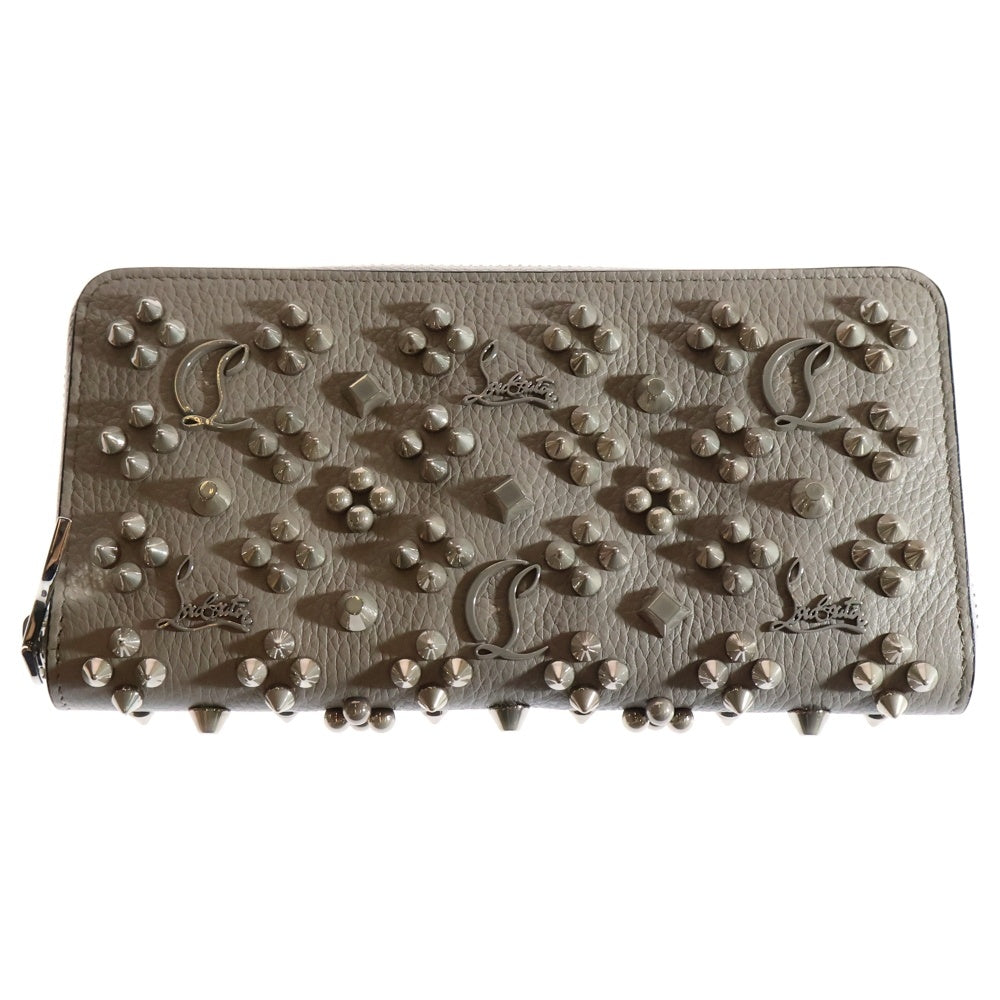 CHRISTIAN LOUBOUTIN(クリスチャンルブタン) Panettone Wallet パネトーネ ラウンドファスナー スタッズ レザーロングウォレット 長財布 グレー 3175224 I512