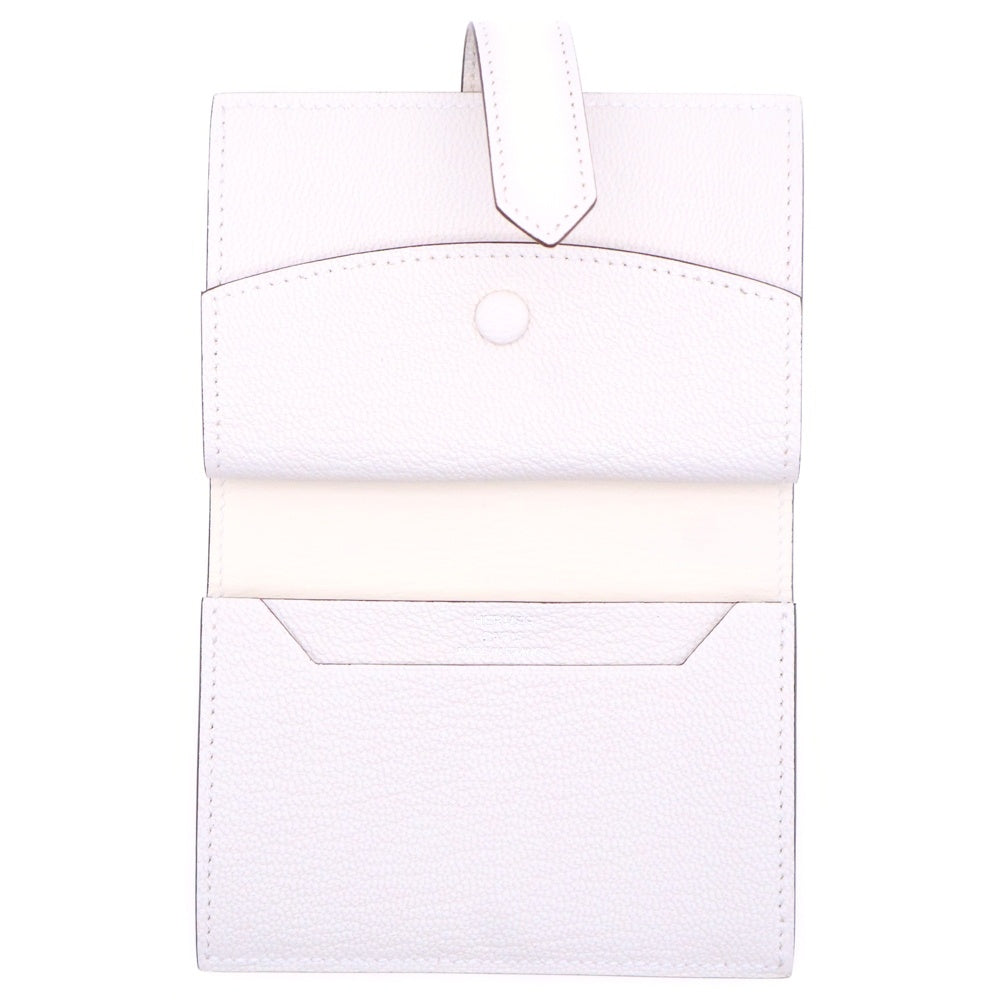 HERMES(エルメス) ベアンミニ ナタ シェーブル 三つ折り財布 コンパクトウォレット カードケース ホワイト シルバー金具 K刻印