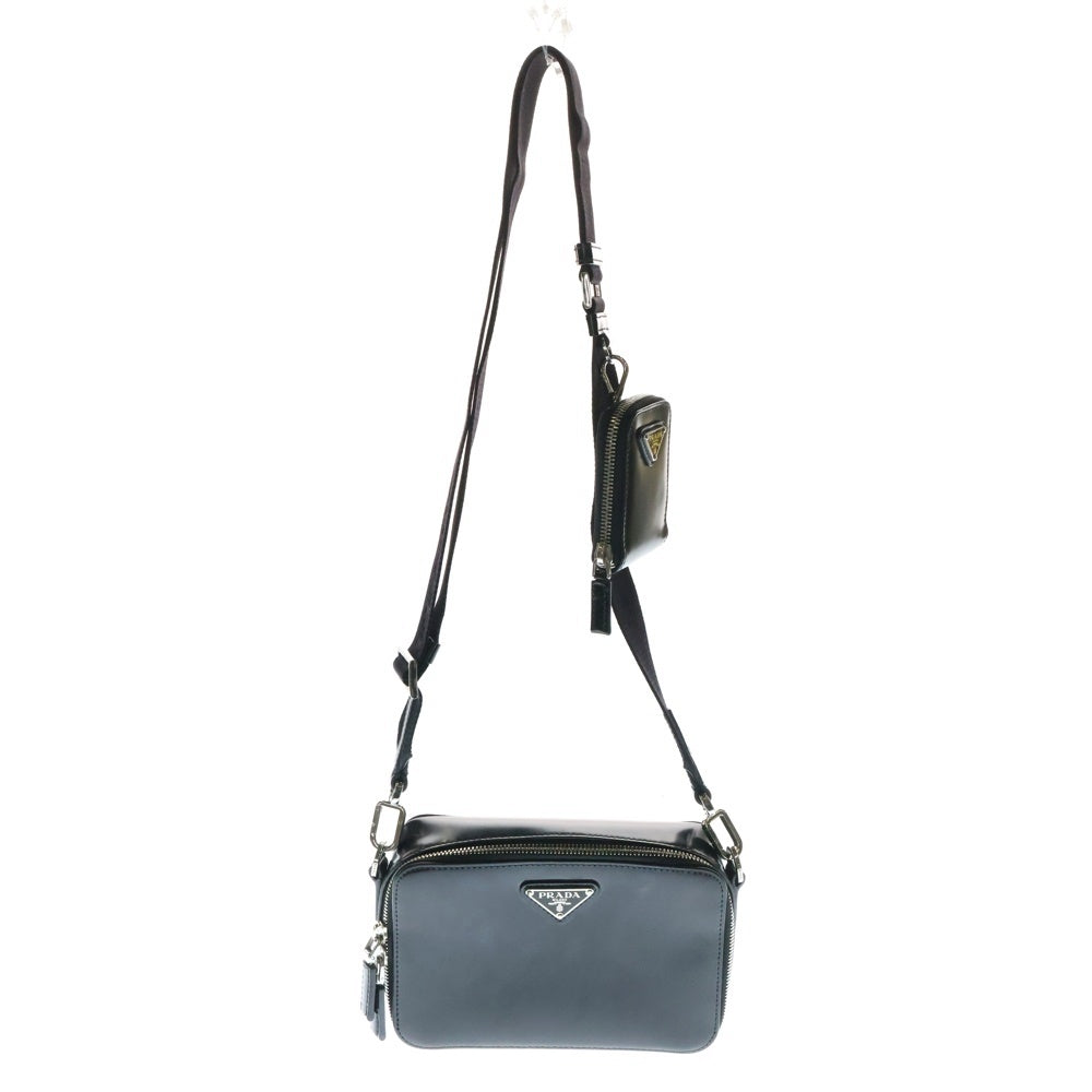 PRADA(プラダ) トライアングルロゴ ブリック Re-Nylon リナイロン サフィアーノポーチ付レザーショルダーバッグ ブラック 2VH070