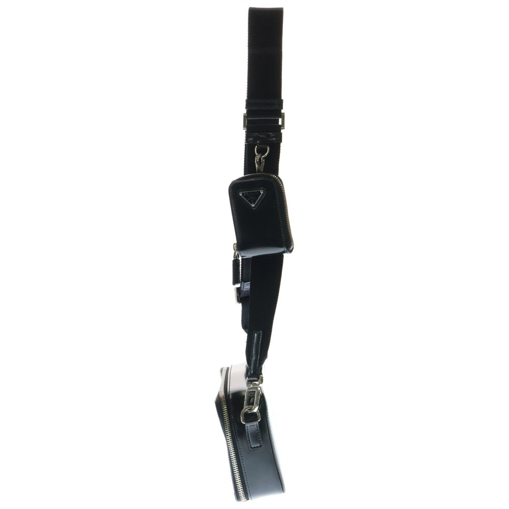 PRADA(プラダ) トライアングルロゴ ブリック Re-Nylon リナイロン サフィアーノポーチ付レザーショルダーバッグ ブラック 2VH070