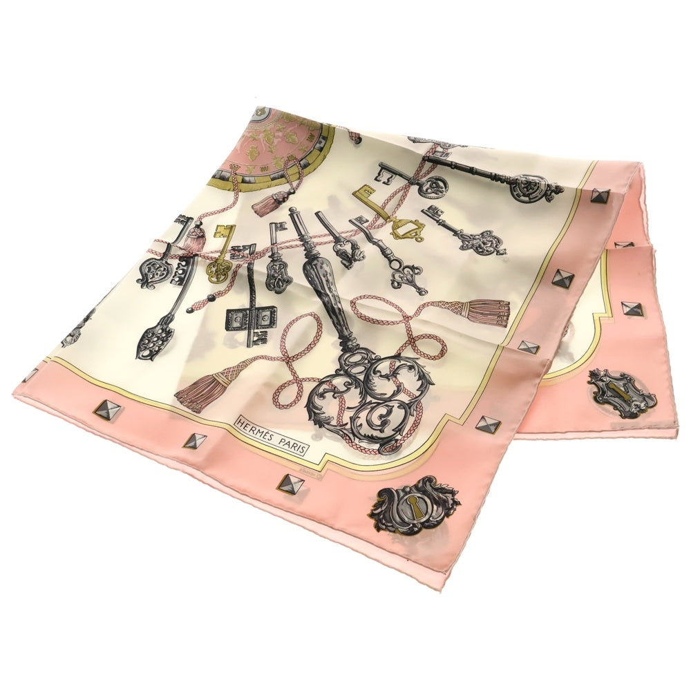 HERMES(エルメス) カレ90 LES CLES スカーフ ピンク シルク