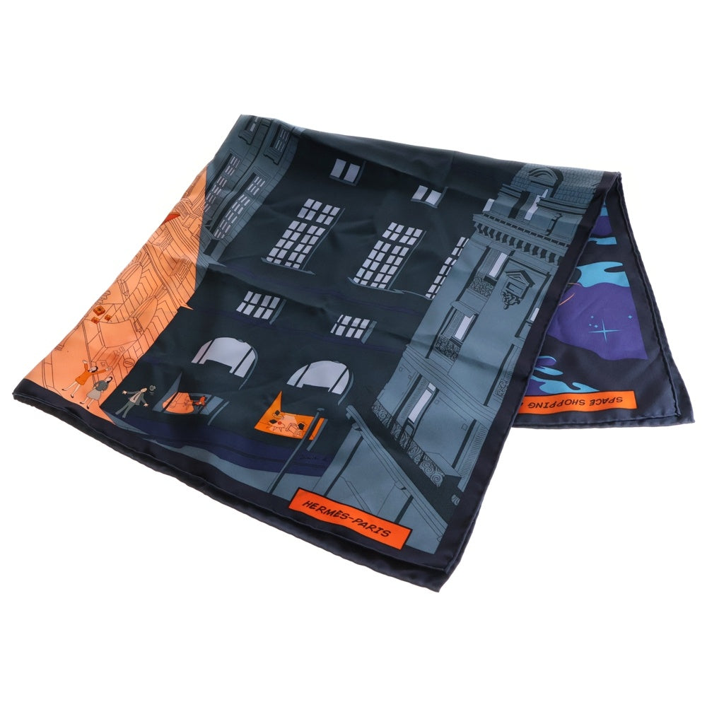 HERMES(エルメス) カレ90 フォーブルでのスペースショッピング 総柄プリント シルクスカーフ ネイビー