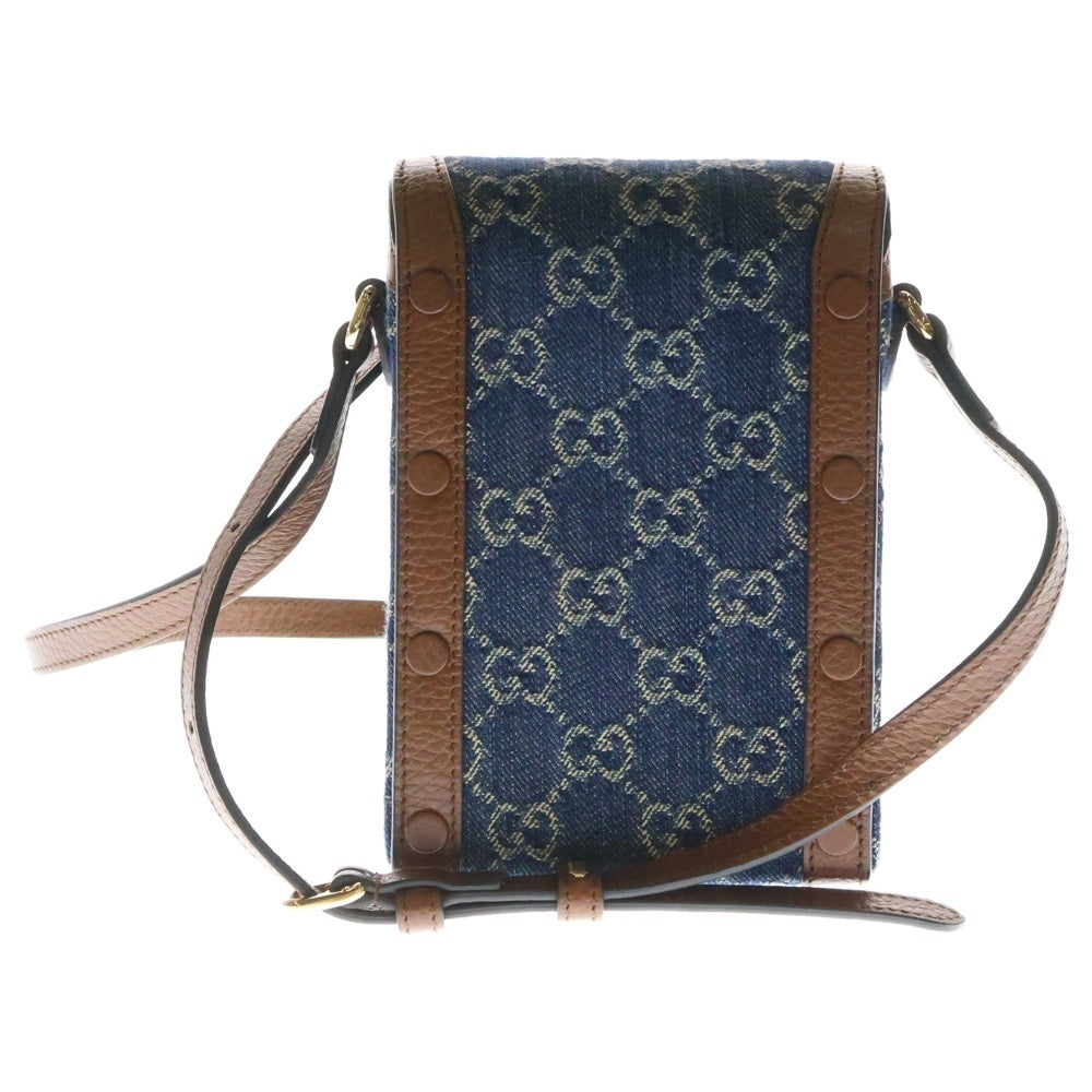 GUCCI(グッチ) ホースビット デニム ショルダーバック フォンショルダー ブラウン×インディゴブルー ゴールド金具 625615