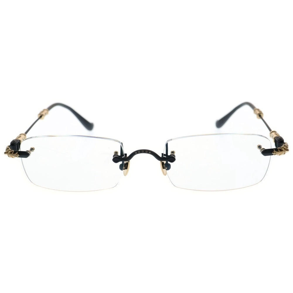CHROME HEARTS(クロムハーツ) PILLS III 3 フローラル テンプル リムレス スクエア クリアレンズ 眼鏡 メガネ アイウェア マット ブラック/ゴールド