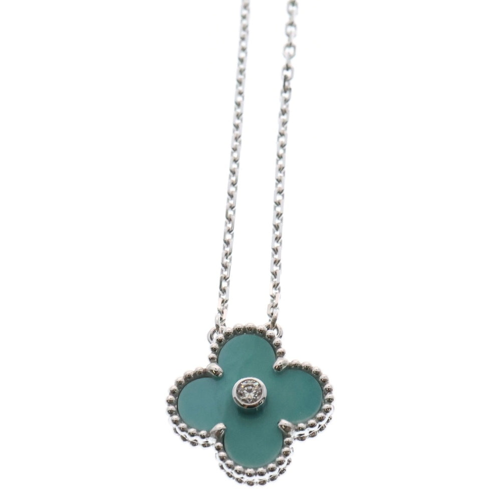 Van Cleef & Arpels(ヴァンクリーフアンドアーペル) 22AW セラドングリーン ヴィンテージ アルハンブラ 1Pダイヤモンド ネックレス 750WG ホワイトゴールド/セラドングリーン VCARP9RU00