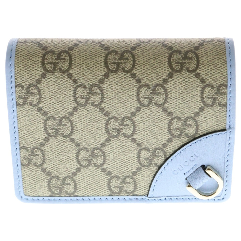 GUCCI(グッチ) GGエンブレム キャンバス PVC レザー コンパクトウォレット 二つ折り財布 ライトブルー/ベージュ 820692