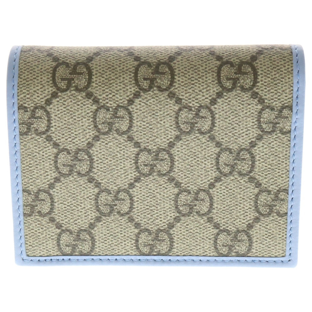 GUCCI(グッチ) GGエンブレム キャンバス PVC レザー コンパクトウォレット 二つ折り財布 ライトブルー/ベージュ 820692