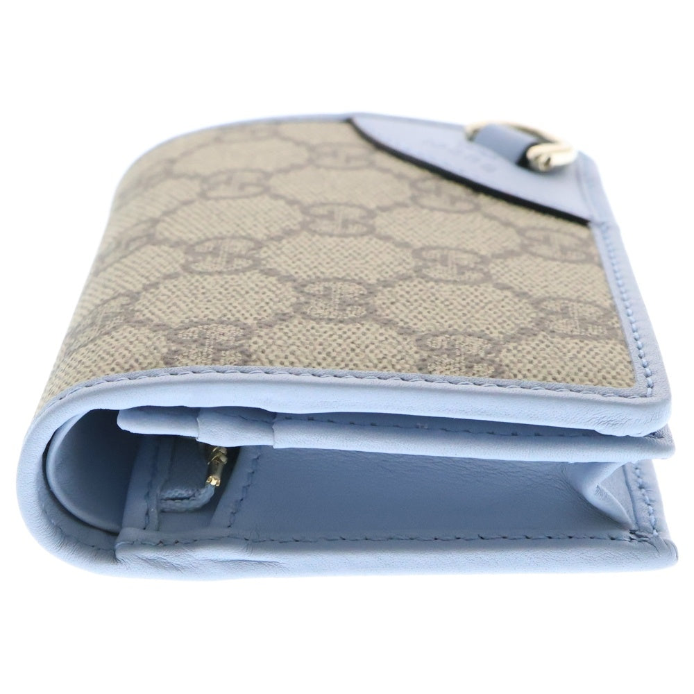 GUCCI(グッチ) GGエンブレム キャンバス PVC レザー コンパクトウォレット 二つ折り財布 ライトブルー/ベージュ 820692