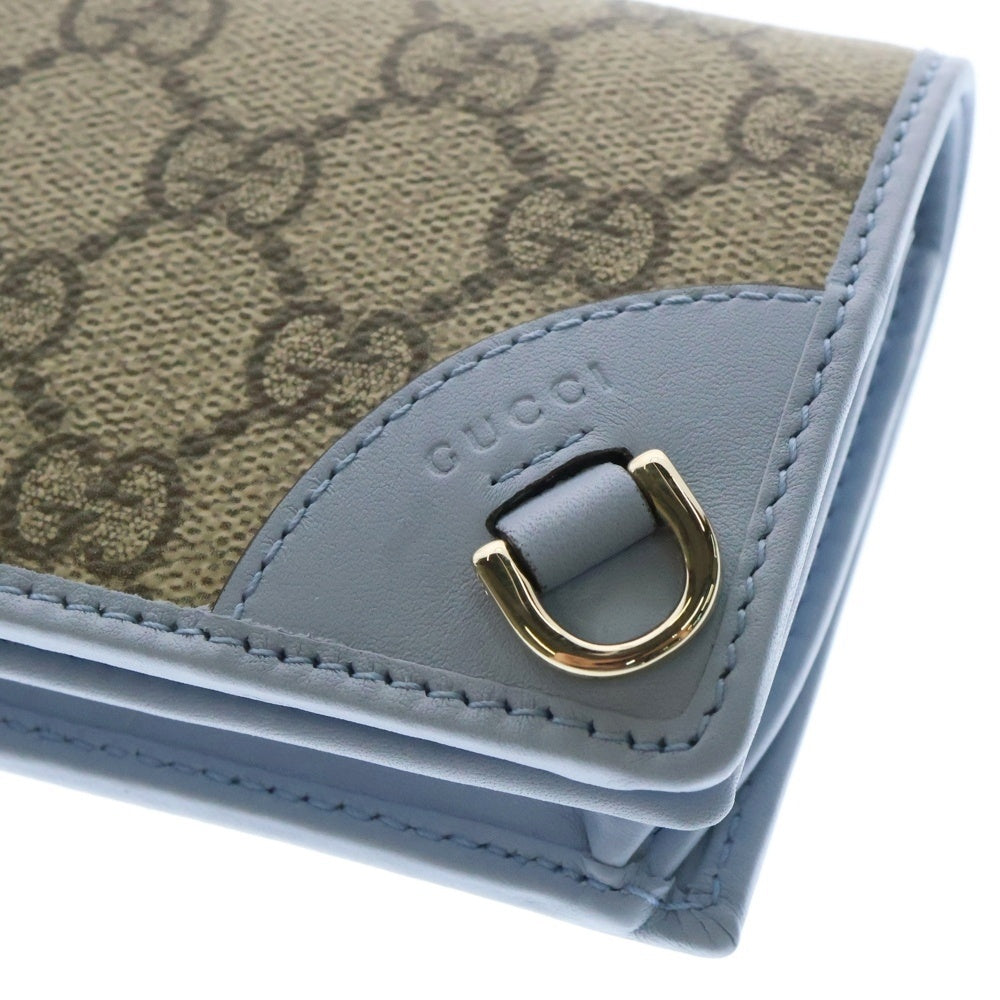 GUCCI(グッチ) GGエンブレム キャンバス PVC レザー コンパクトウォレット 二つ折り財布 ライトブルー/ベージュ 820692