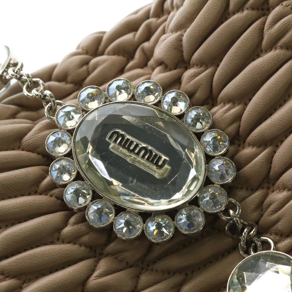 miumiu(ミュウミュウ) マテラッセ ナッパクリスタル ビジュー レザー 2WAY ハンド チェーン ワンショルダー バッグ ピンク/ベージュ 5BA958
