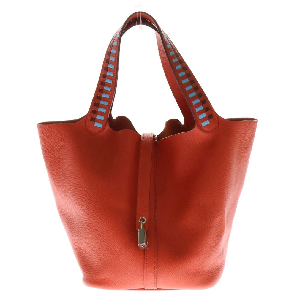 HERMES(エルメス) ピコタンロックPM トレサージュ カプシーヌ ヴォーエプソン レザーハンドバッグ オレンジ レディース C刻印