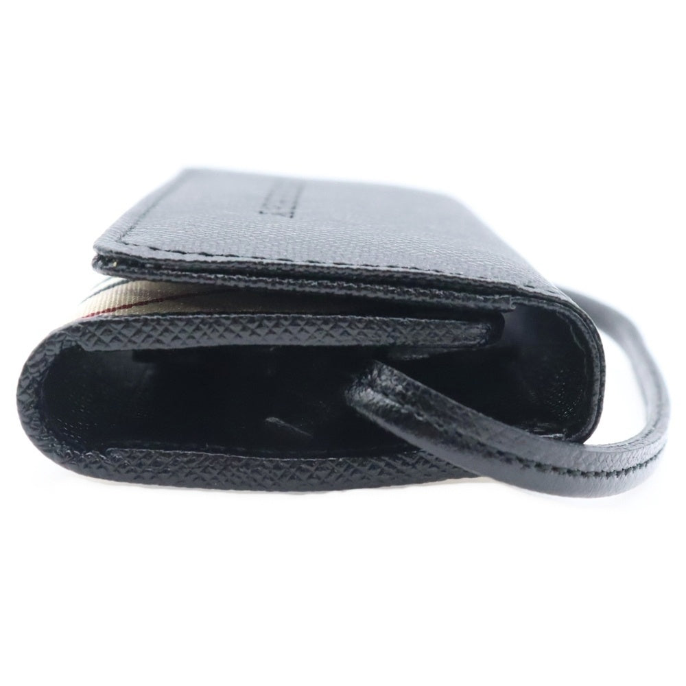 BURBERRY(バーバリー) ノバチェック 4連キーケース バッグチャーム キーホルダー ブラック シルバー金具 レザー YD4665