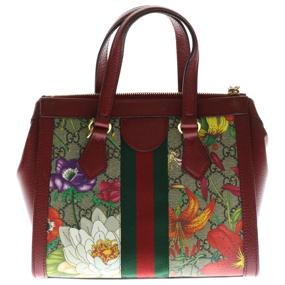 GUCCI(グッチ) GGフローラ スモールトートバッグ 2WAYハンドバッグ ショルダーバッグ レッド×ベージュ レザー×PVC ゴールド金具 547551