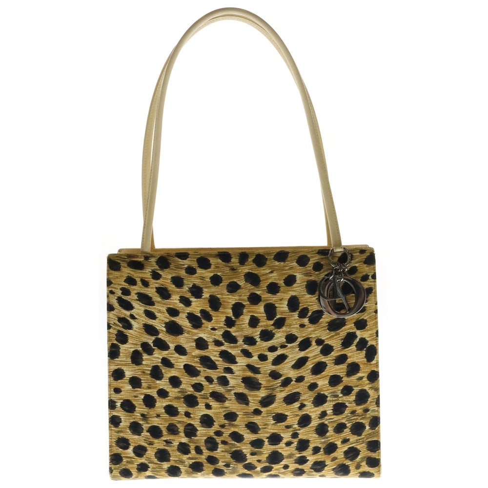 Christian Dior(クリスチャンディオール) レオパード ハンド トートバック ハンドバッグ ブラウン×ブラック キャンバス×レザー シルバー金具