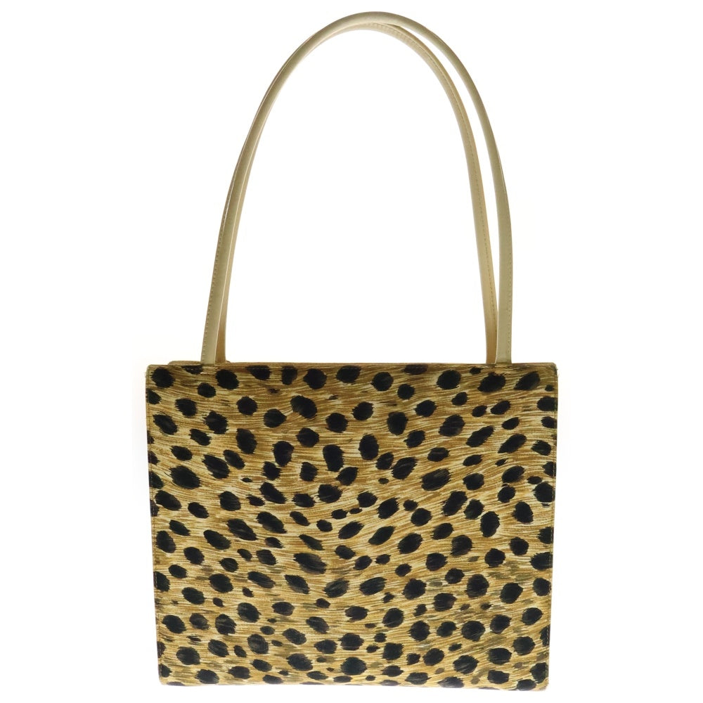 Christian Dior(クリスチャンディオール) レオパード ハンド トートバック ハンドバッグ ブラウン×ブラック キャンバス×レザー シルバー金具