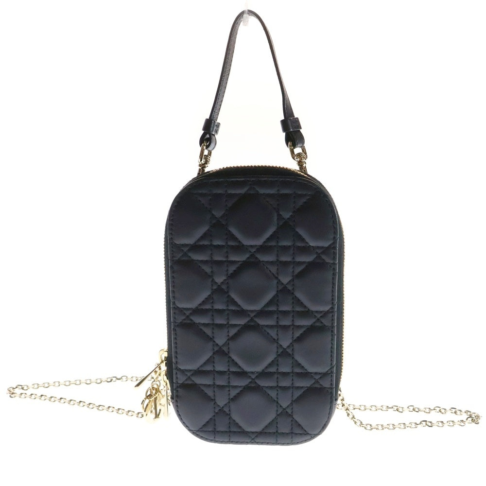 Christian Dior(クリスチャンディオール) レディディオール コーリンディオール フォンホルダー ショルダーバッグ チェーンバッグ ブラック ゴールド金具 レザー