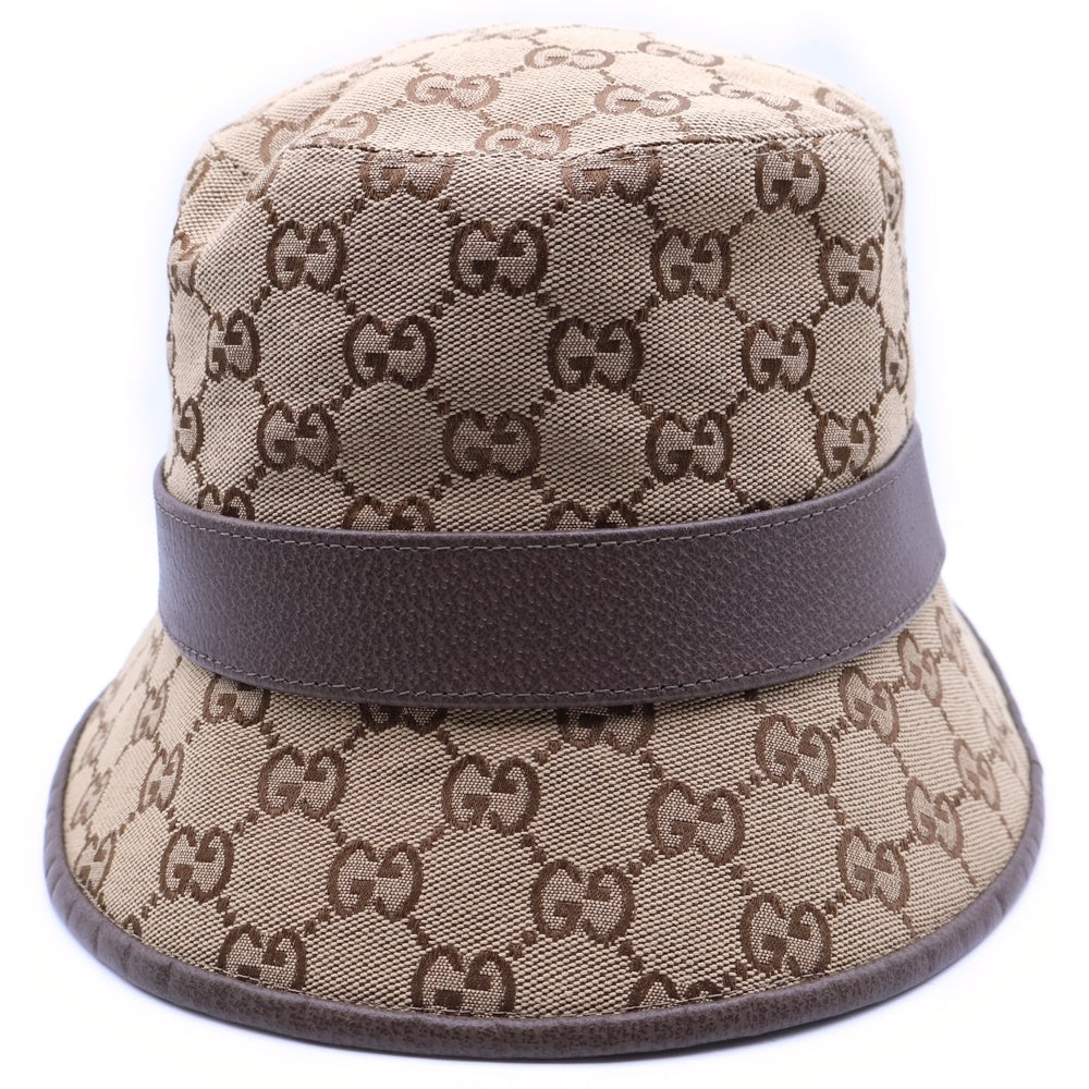 GUCCI(グッチ) GGキャンバス フェドラハット バケットハット 帽子 ベージュ×ブラウン ゴールド金具 576587