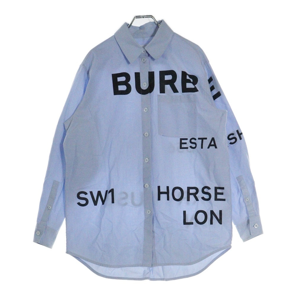 BURBERRY(バーバリー) HORSEFERRY ホースフェリー ロゴプリント レギュラーカラー ロングスリーブ 長袖シャツ ライトブルー 8040827