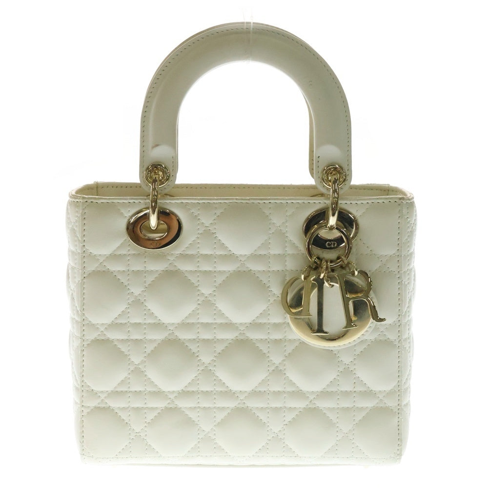 Christian Dior(クリスチャンディオール) Lady Dior My ABCDior マイレディディオール スモール 2WAY チャーム付レザーハンドバッグ ショルダーバッグ ホワイト レディース