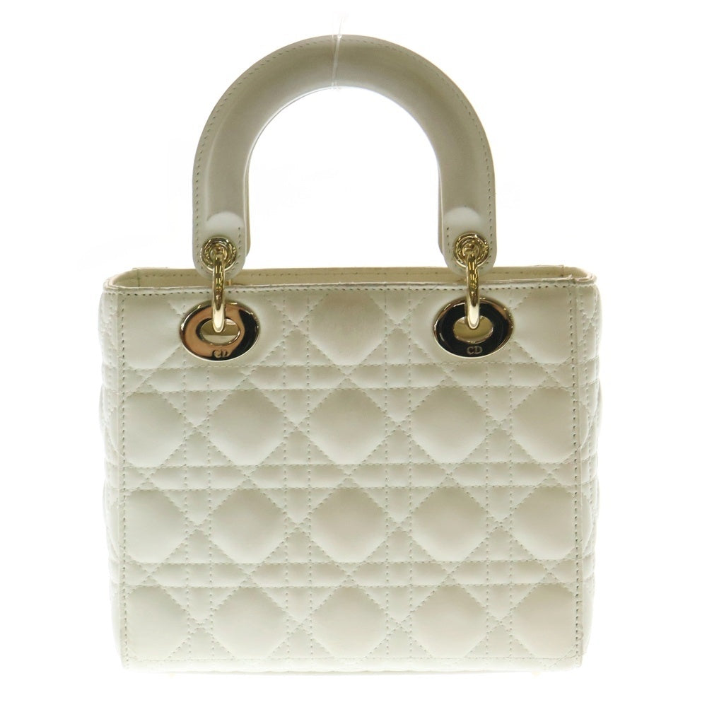 Christian Dior(クリスチャンディオール) Lady Dior My ABCDior マイレディディオール スモール 2WAY チャーム付レザーハンドバッグ ショルダーバッグ ホワイト レディース